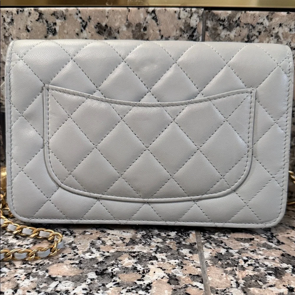 Chanel Light Blue Quilted Crossbody Bag with Gold Accents - Picture 4 of 6